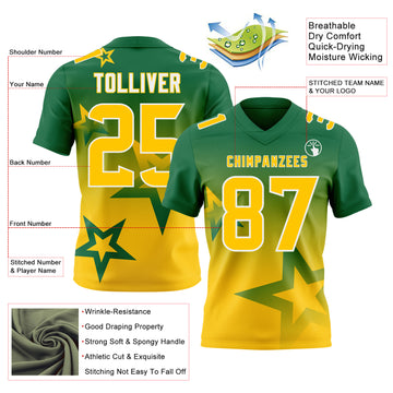 Custom Kelly Green Yellow-White Authentic Gradient Style Twinkle Star Football Jersey