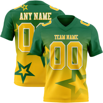 Custom Kelly Green Yellow-White Authentic Gradient Style Twinkle Star Football Jersey