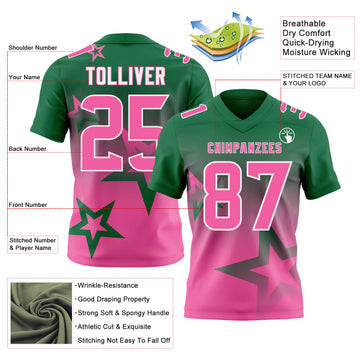 Custom Kelly Green Pink-White Authentic Gradient Style Twinkle Star Football Jersey