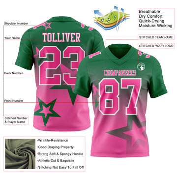 Custom Kelly Green Pink-White Authentic Gradient Style Twinkle Star Football Jersey
