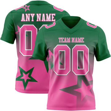 Custom Kelly Green Pink-White Authentic Gradient Style Twinkle Star Football Jersey