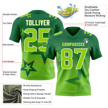 Custom Kelly Green Neon Green-White Authentic Gradient Style Twinkle Star Football Jersey