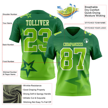 Custom Kelly Green Neon Green-White Authentic Gradient Style Twinkle Star Football Jersey
