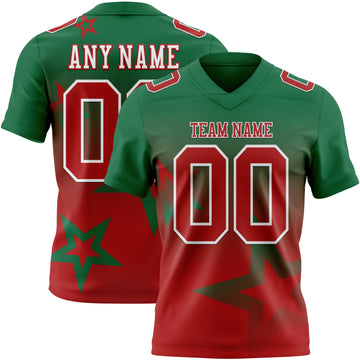 Custom Kelly Green Red-White Authentic Gradient Style Twinkle Star Football Jersey