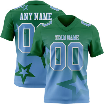 Custom Kelly Green Light Blue-White Authentic Gradient Style Twinkle Star Football Jersey