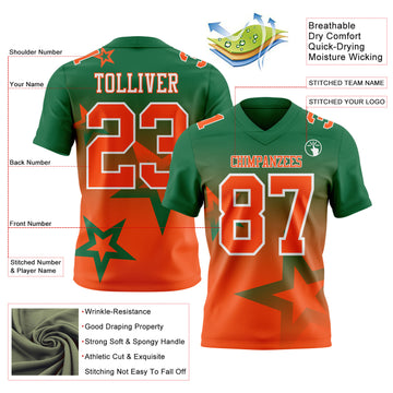 Custom Kelly Green Orange-White Authentic Gradient Style Twinkle Star Football Jersey