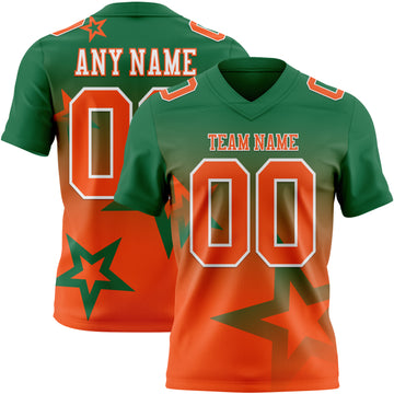 Custom Kelly Green Orange-White Authentic Gradient Style Twinkle Star Football Jersey