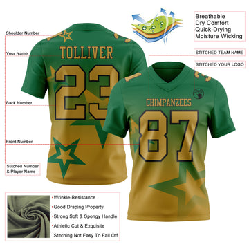 Custom Kelly Green Old Gold-Black Authentic Gradient Style Twinkle Star Football Jersey