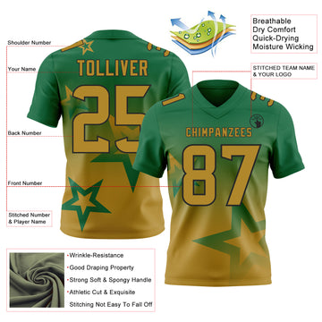 Custom Kelly Green Old Gold-Black Authentic Gradient Style Twinkle Star Football Jersey