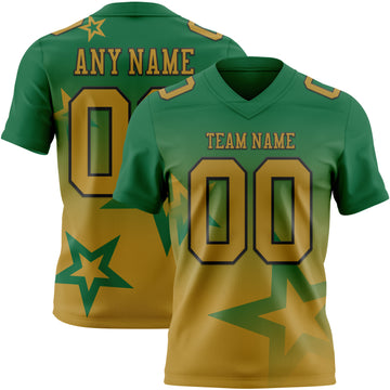 Custom Kelly Green Old Gold-Black Authentic Gradient Style Twinkle Star Football Jersey