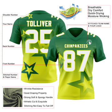 Custom Kelly Green White-Neon Yellow Authentic Gradient Style Twinkle Star Football Jersey