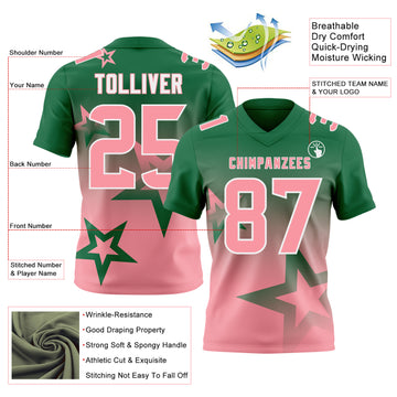 Custom Kelly Green Medium Pink-White Authentic Gradient Style Twinkle Star Football Jersey