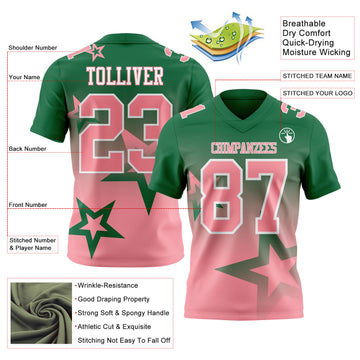 Custom Kelly Green Medium Pink-White Authentic Gradient Style Twinkle Star Football Jersey