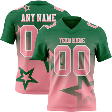 Custom Kelly Green Medium Pink-White Authentic Gradient Style Twinkle Star Football Jersey