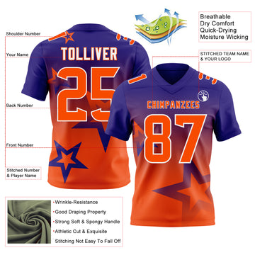 Custom Dark Purple Orange-White Authentic Gradient Style Twinkle Star Football Jersey