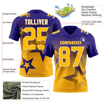 Custom Dark Purple Gold-White Authentic Gradient Style Twinkle Star Football Jersey
