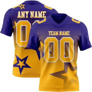Custom Dark Purple Gold-White Authentic Gradient Style Twinkle Star Football Jersey