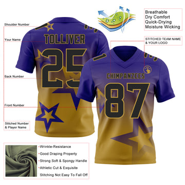 Custom Dark Purple Black-Old Gold Authentic Gradient Style Twinkle Star Football Jersey