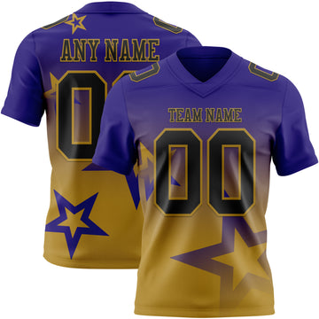 Custom Dark Purple Black-Old Gold Authentic Gradient Style Twinkle Star Football Jersey