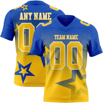 Custom Thunder Blue Yellow-White Authentic Gradient Style Twinkle Star Football Jersey