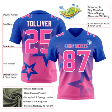 Custom Thunder Blue Pink-White Authentic Gradient Style Twinkle Star Football Jersey