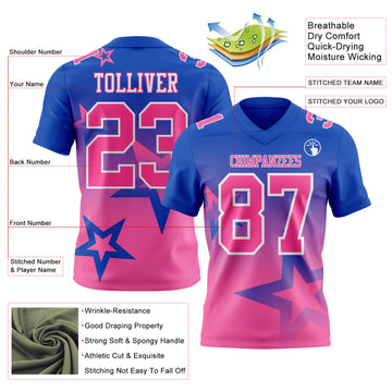 Custom Thunder Blue Pink-White Authentic Gradient Style Twinkle Star Football Jersey