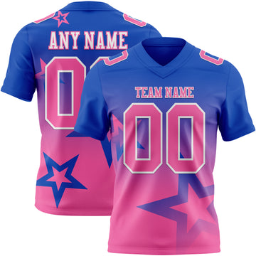 Custom Thunder Blue Pink-White Authentic Gradient Style Twinkle Star Football Jersey
