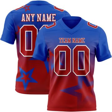 Custom Thunder Blue Red-White Authentic Gradient Style Twinkle Star Football Jersey