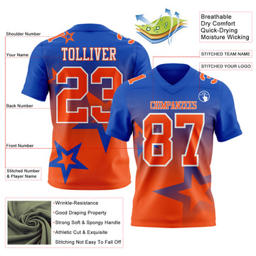 Custom Thunder Blue Orange-White Authentic Gradient Style Twinkle Star Football Jersey