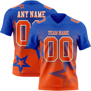 Custom Thunder Blue Orange-White Authentic Gradient Style Twinkle Star Football Jersey