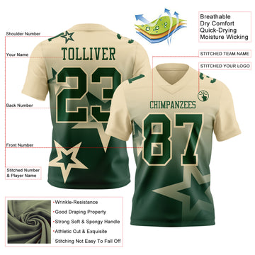 Custom Cream-Green Authentic Gradient Style Twinkle Star Football Jersey