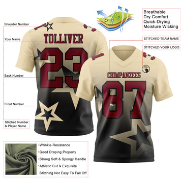 Custom Cream Crimson-Black Authentic Gradient Style Twinkle Star Football Jersey