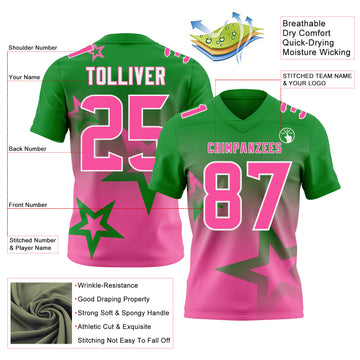 Custom Grass Green Pink-White Authentic Gradient Style Twinkle Star Football Jersey