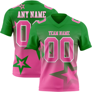 Custom Grass Green Pink-White Authentic Gradient Style Twinkle Star Football Jersey