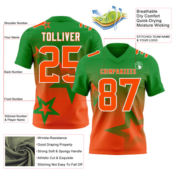 Custom Grass Green Orange-White Authentic Gradient Style Twinkle Star Football Jersey