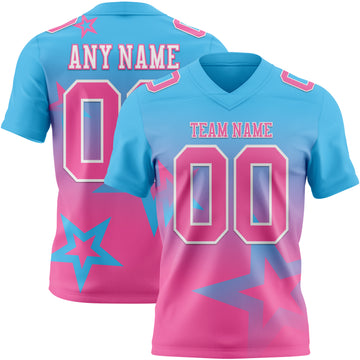 Custom Sky Blue Pink-White Authentic Gradient Style Twinkle Star Football Jersey