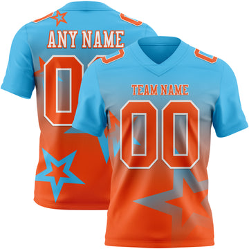 Custom Sky Blue Orange-White Authentic Gradient Style Twinkle Star Football Jersey