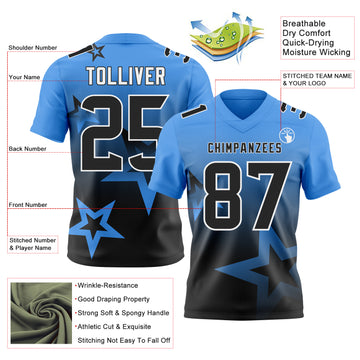 Custom Powder Blue Black-White Authentic Gradient Style Twinkle Star Football Jersey