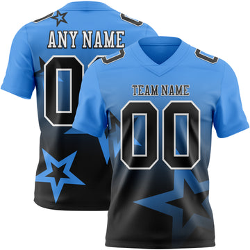 Custom Powder Blue Black-White Authentic Gradient Style Twinkle Star Football Jersey