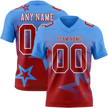 Custom Powder Blue Red-White Authentic Gradient Style Twinkle Star Football Jersey