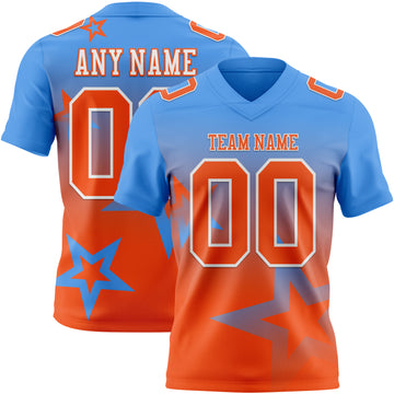 Custom Powder Blue Orange-White Authentic Gradient Style Twinkle Star Football Jersey