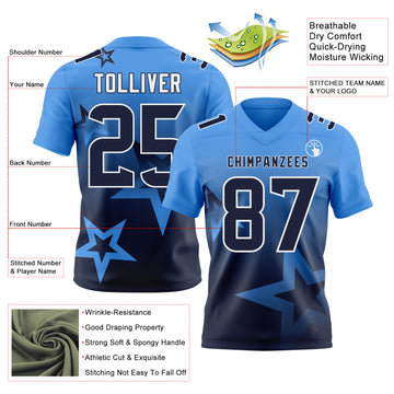 Custom Powder Blue Navy-White Authentic Gradient Style Twinkle Star Football Jersey