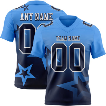 Custom Powder Blue Navy-White Authentic Gradient Style Twinkle Star Football Jersey
