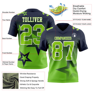 Custom Navy Neon Green-White Authentic Gradient Style Twinkle Star Football Jersey