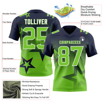 Custom Navy Neon Green-White Authentic Gradient Style Twinkle Star Football Jersey