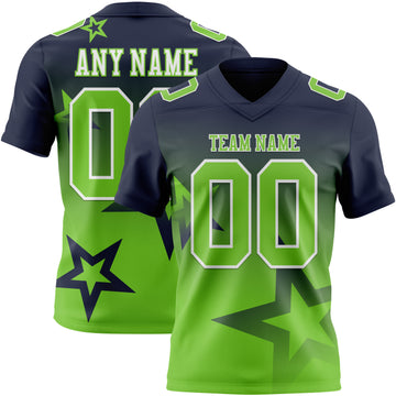Custom Navy Neon Green-White Authentic Gradient Style Twinkle Star Football Jersey