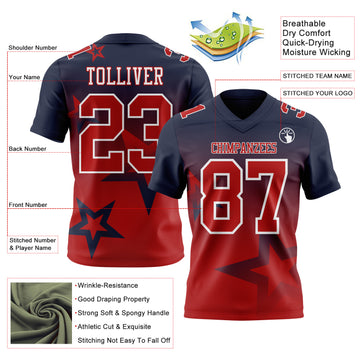 Custom Navy Red-White Authentic Gradient Style Twinkle Star Football Jersey