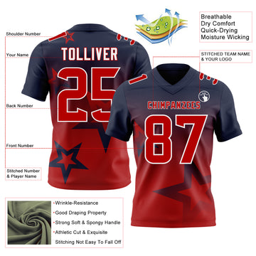 Custom Navy Red-White Authentic Gradient Style Twinkle Star Football Jersey