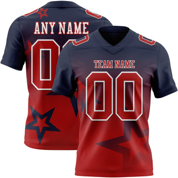 Custom Navy Red-White Authentic Gradient Style Twinkle Star Football Jersey