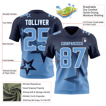 Custom Navy Light Blue-White Authentic Gradient Style Twinkle Star Football Jersey